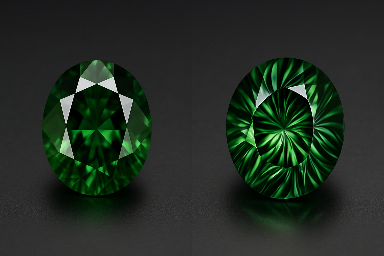 Comparação entre lapidação tradicional e Fantasy Cut em turmalina verde