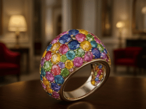 Demonstrar diferentes cores de safiras em Anel de safiras coloridas - Representação Portal do Minério