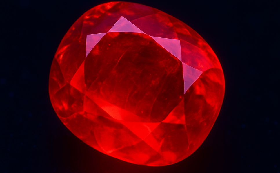 Demonstrar a Luminescência do Rubi Sangue de Pombo - Reprodução Portal do Minério Luminescência do Rubi Sangue de Pombo - Reprodução Portal do Minério